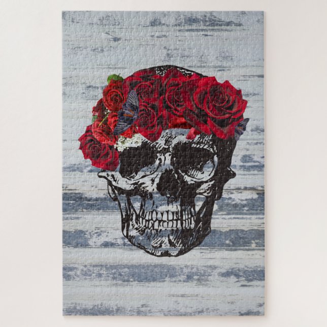 Skull Art Red Roses Jigsaw Puzzle (Vertical)