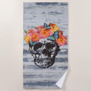 Skull Art Roses Adult Beach Towel