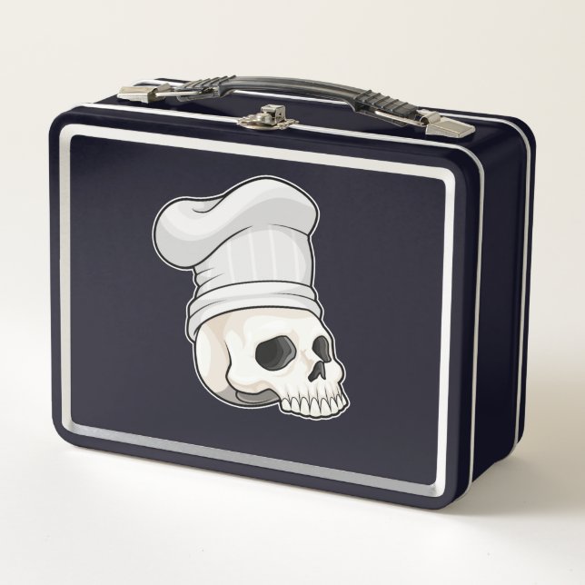 Skull as Cook with Chef hat Metal Lunch Box (Front)