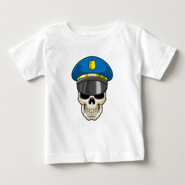 Skull as Police officer with Police hat Baby T-Shirt (Front)