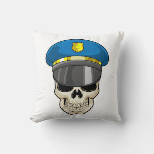 Skull as Police officer with Police hat Cushion