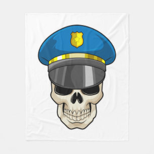 Skull as Police officer with Police hat Fleece Blanket