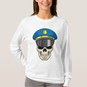 Skull as Police officer with Police hat T-Shirt