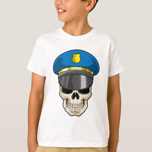 Skull as Police officer with Police hat T-Shirt (Front)