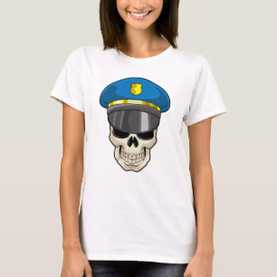 Skull as Police officer with Police hat T-Shirt