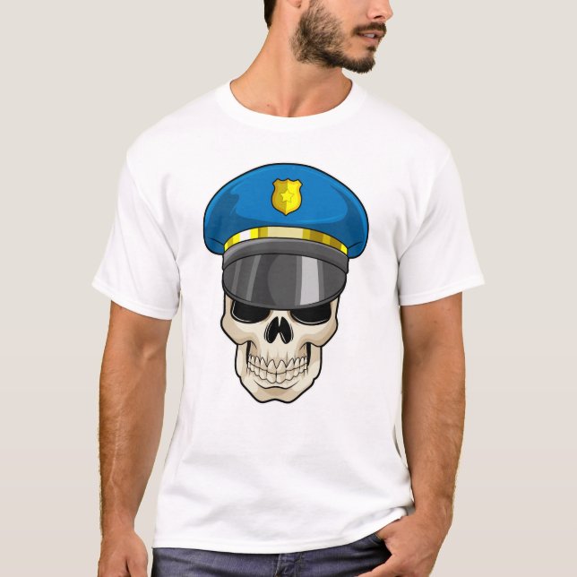 Skull as Police officer with Police hat T-Shirt (Front)