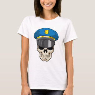 Skull as Police officer with Police hat T-Shirt