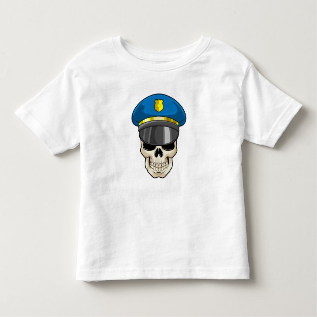 Skull as Police officer with Police hat Toddler T-Shirt (Front)