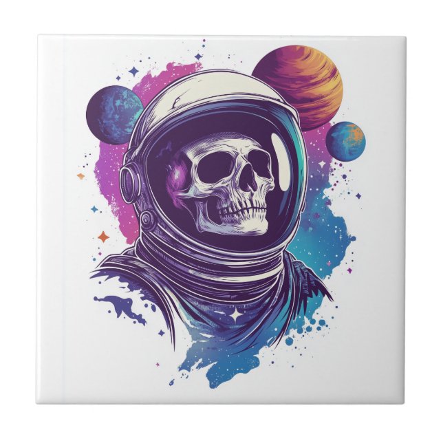 Skull Astronaut Explorer Ceramic Tile (Front)
