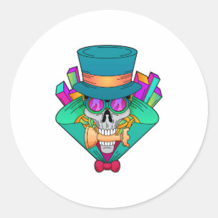 Skull at Chess with Chess piece Rook Classic Round Sticker