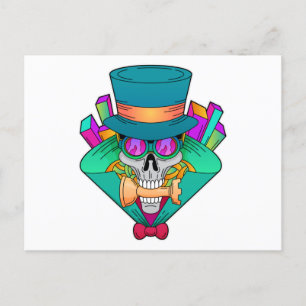 Skull at Chess with Chess piece Rook Postcard