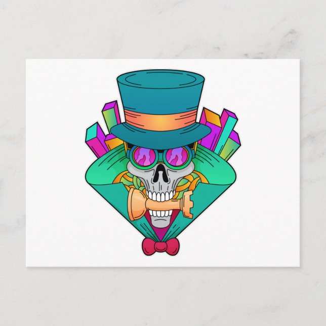 Skull at Chess with Chess piece Rook Postcard (Front)