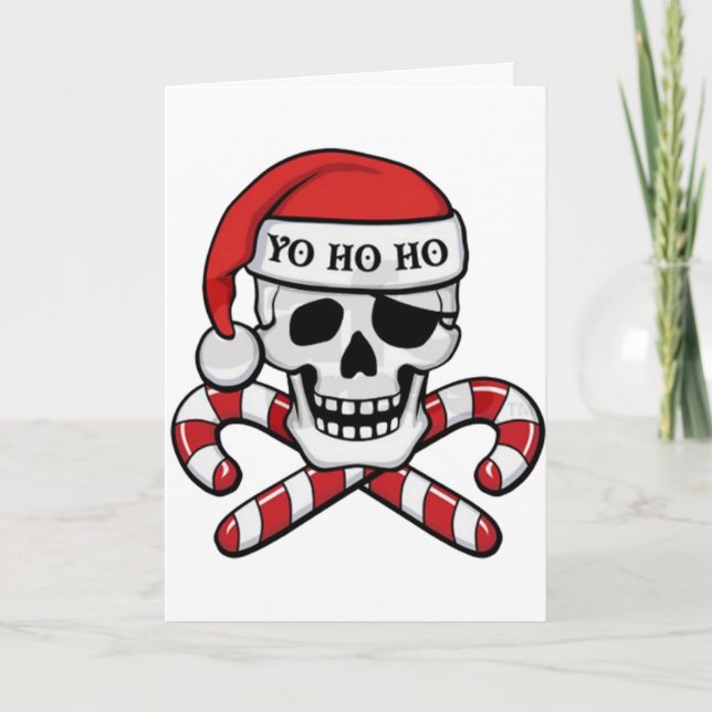 Skull At Christmas Holiday Card (Front)