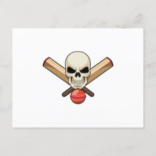 Skull at Cricket with Cricket bat Postcard