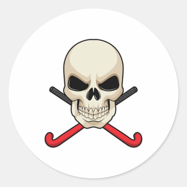 Skull at Hockey with Hockey bat Classic Round Sticker (Front)