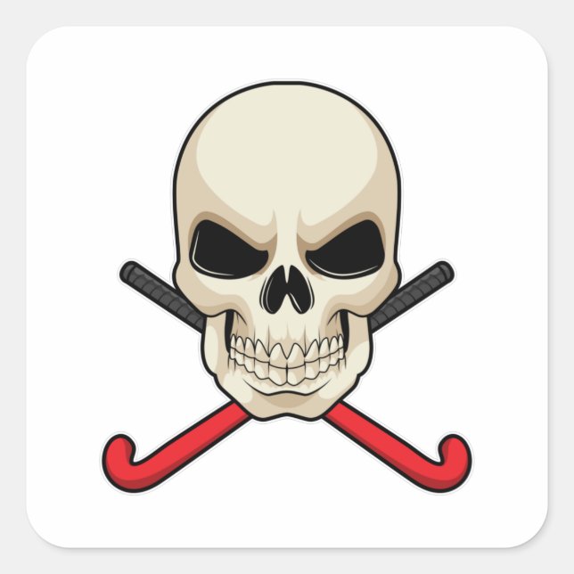 Skull at Hockey with Hockey bat Square Sticker (Front)