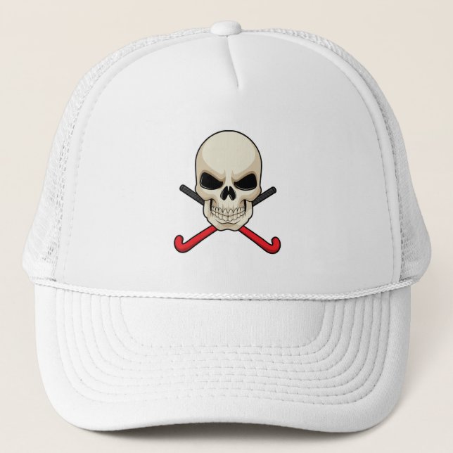 Skull at Hockey with Hockey bat Trucker Hat (Front)