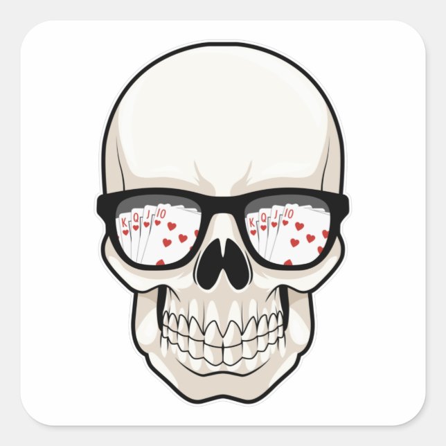 Skull at Poker with Sunglasses Square Sticker (Front)
