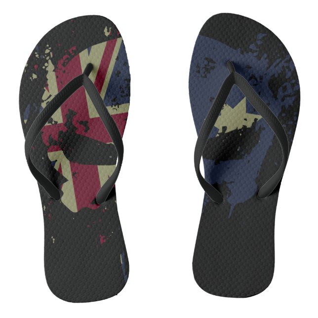Skull Australian Flag Black Thongs (Footbed)