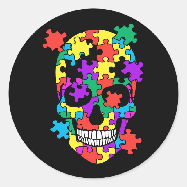 Skull Autism Awareness Mum Dad Kid Autism Supporti Classic Round Sticker (Front)