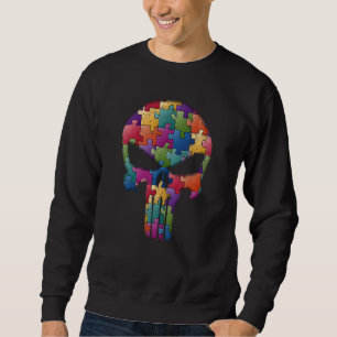Skull Autism Awareness Mum Dad Kids Autism Puzzle Sweatshirt
