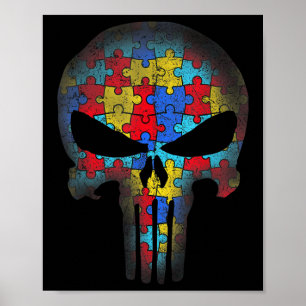 Skull Autism Awareness Puzzle Piece Mens Womens Ki Poster