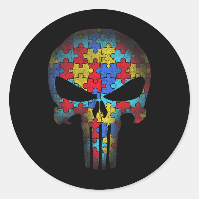 Skull Autism Awareness Tee Mum Dad Kids Autism  Classic Round Sticker (Front)