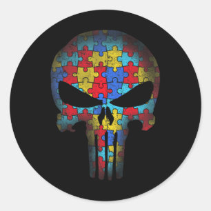 Skull Autism Awareness Tee Mum Dad Kids Autism  Classic Round Sticker