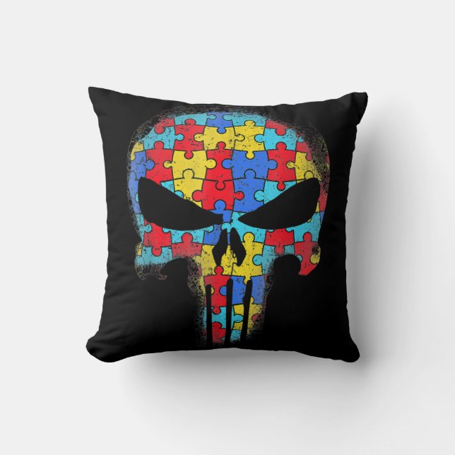 Skull Autism Awareness Tee Mum Dad Kids Autism  Cushion (Front)