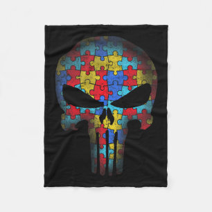 Skull Autism Awareness Tee Mum Dad Kids Autism  Fleece Blanket