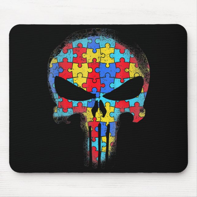 Skull Autism Awareness Tee Mum Dad Kids Autism  Mouse Pad (Front)