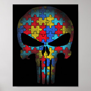 Skull Autism Awareness Tee Mum Dad Kids Autism  Poster