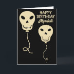 Skull Balloons Personalised Goth Birthday Card<br><div class="desc">This spooky birthday card features my illustrations of some skull shaped balloons. The ivory coloured graphics are set against a black background. The front of the card is ready to be personalised with your recipient's name,  while you can create your own customised message on the inside of this card.</div>