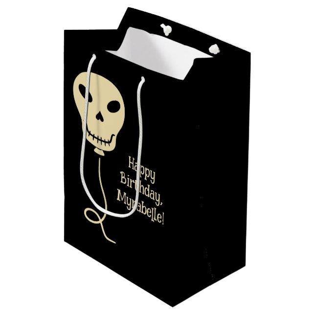 Skull Balloons Personalised Goth Birthday Medium Gift Bag (Front Angled)