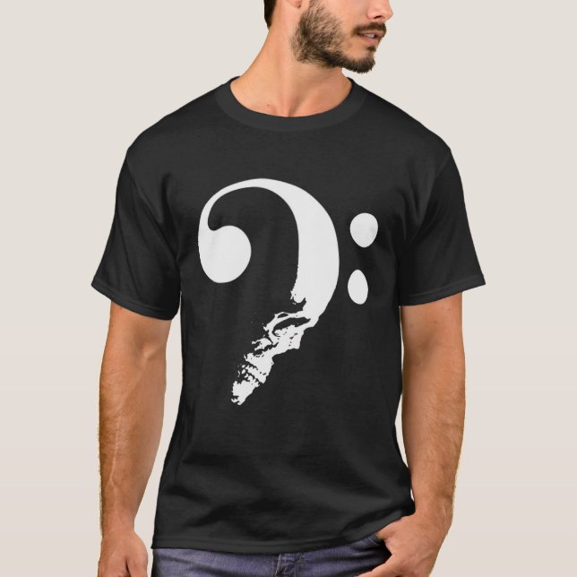 Skull Bass Clef Bass Player Musican Music Lover Gu T-Shirt (Front)