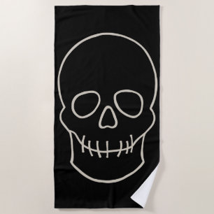 Skull - Bat Black and Bone White Beach Towel