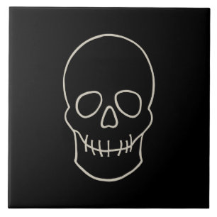 Skull - Bat Black and Bone White Ceramic Tile
