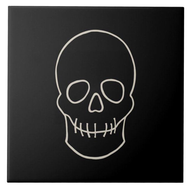 Skull - Bat Black and Bone White  Ceramic Tile (Front)