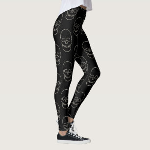 Skull - Bat Black and Bone White Leggings