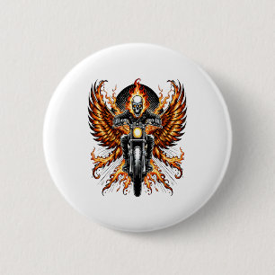Skull Biker Flame Winged Motorcycle 6 Cm Round Badge