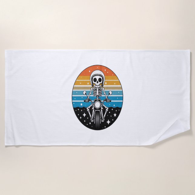 Skull Biker Flame Winged Motorcycle Beach Towel (Front)