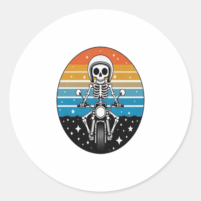 Skull Biker Flame Winged Motorcycle Classic Round Sticker (Front)