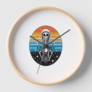 Skull Biker Flame Winged Motorcycle Clock