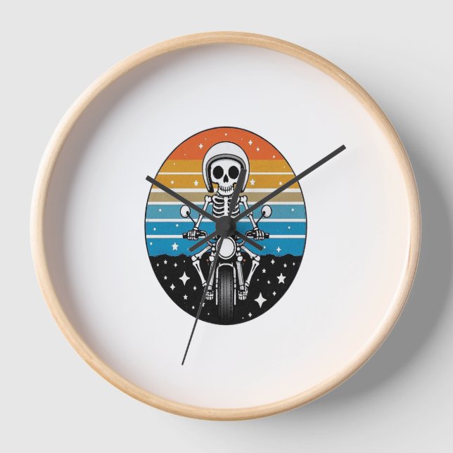 Skull Biker Flame Winged Motorcycle Clock (Front)