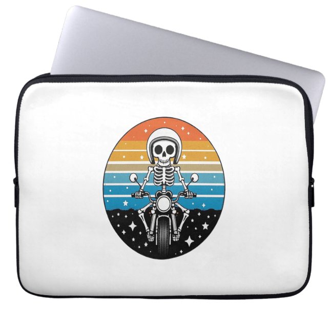 Skull Biker Flame Winged Motorcycle Laptop Sleeve (Front)