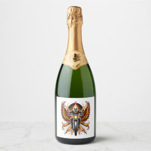 Skull Biker Flame Winged Motorcycle Sparkling Wine Label