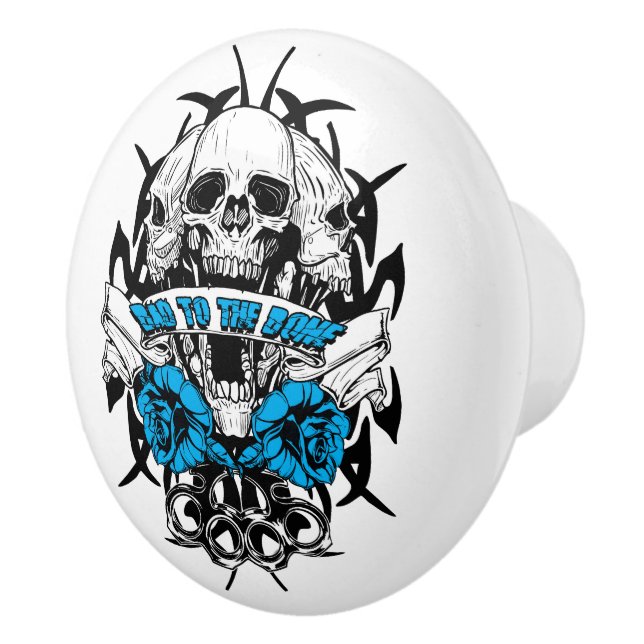 Skull Biker Tattoo Design Dresser Drawer Knob Pull (Right)
