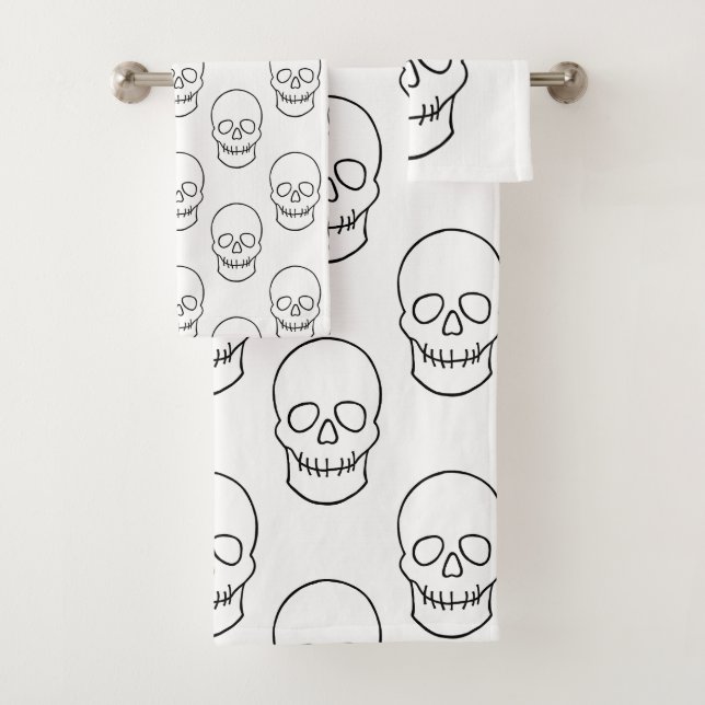 Skull - Black and White Bath Towel Set (Insitu)