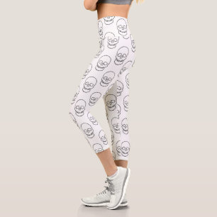 Skull - Black and White Capri Leggings