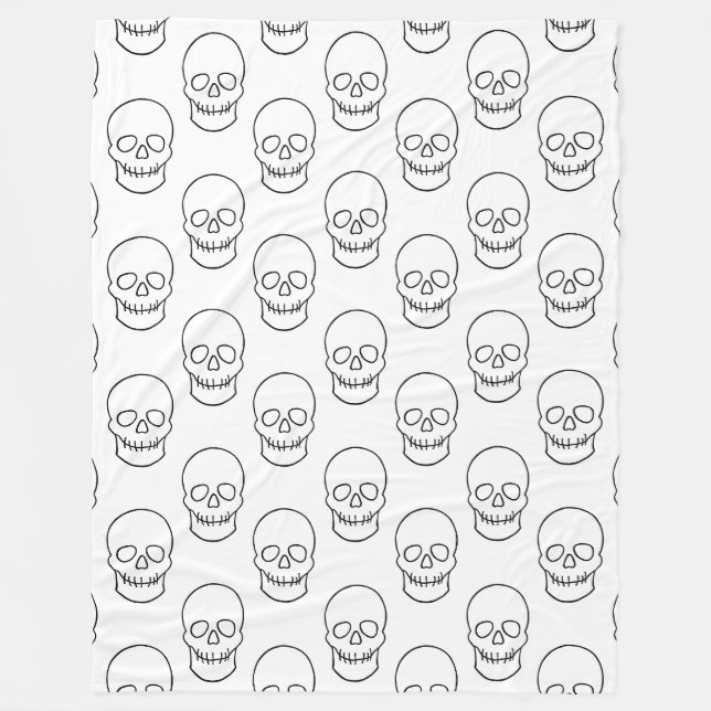 Skull - Black and White Fleece Blanket (Front)